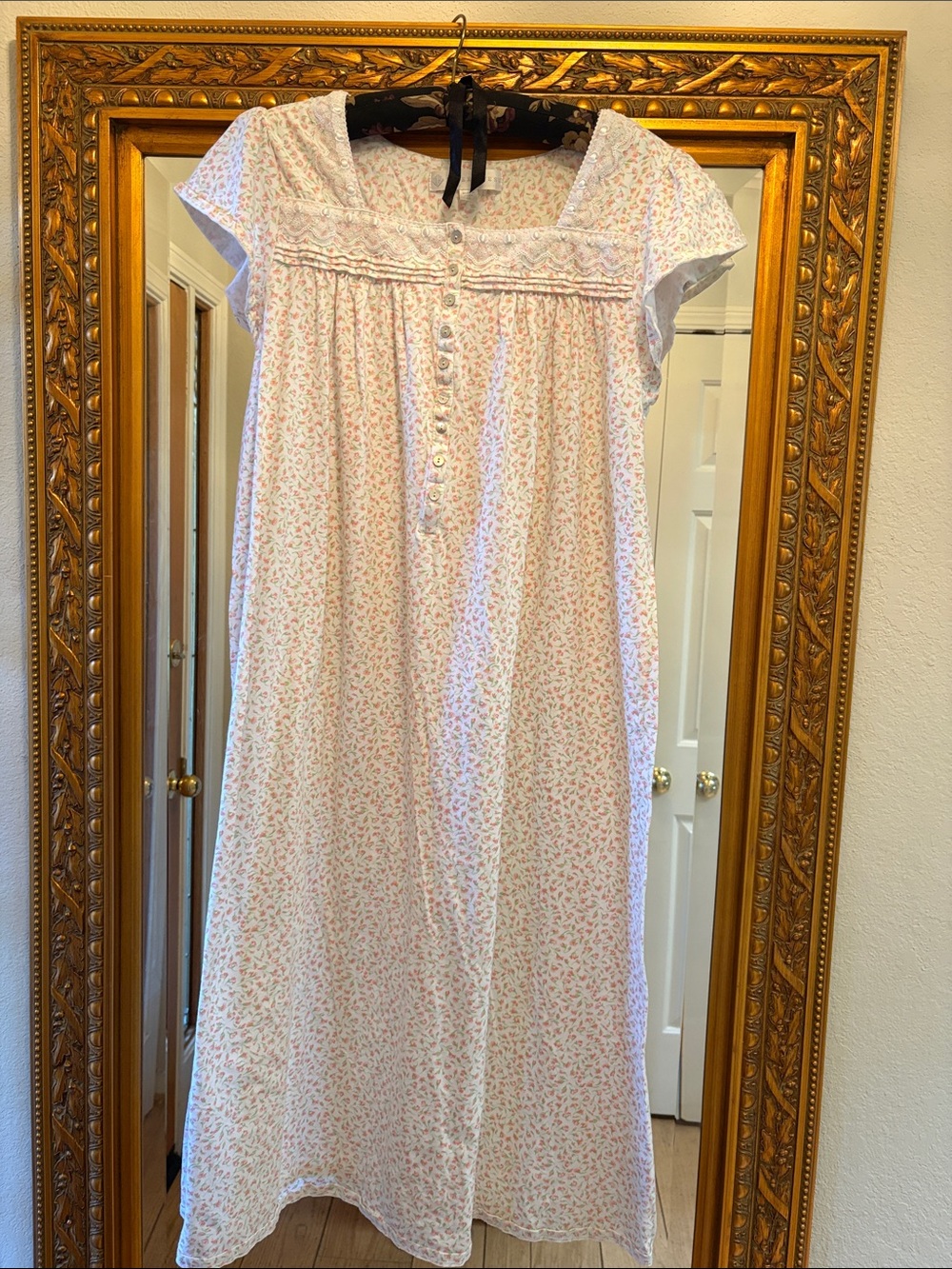 Eileen West Orange Floral Lace Detail Nightgown